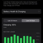 Giao diện cài đặt Pin trên iPhone với tùy chọn Chế độ Nguồn điện thấp đã bật.