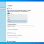 Giao diện cài đặt Taskbar trong Windows 10, hiển thị tùy chọn vị trí thanh tác vụ