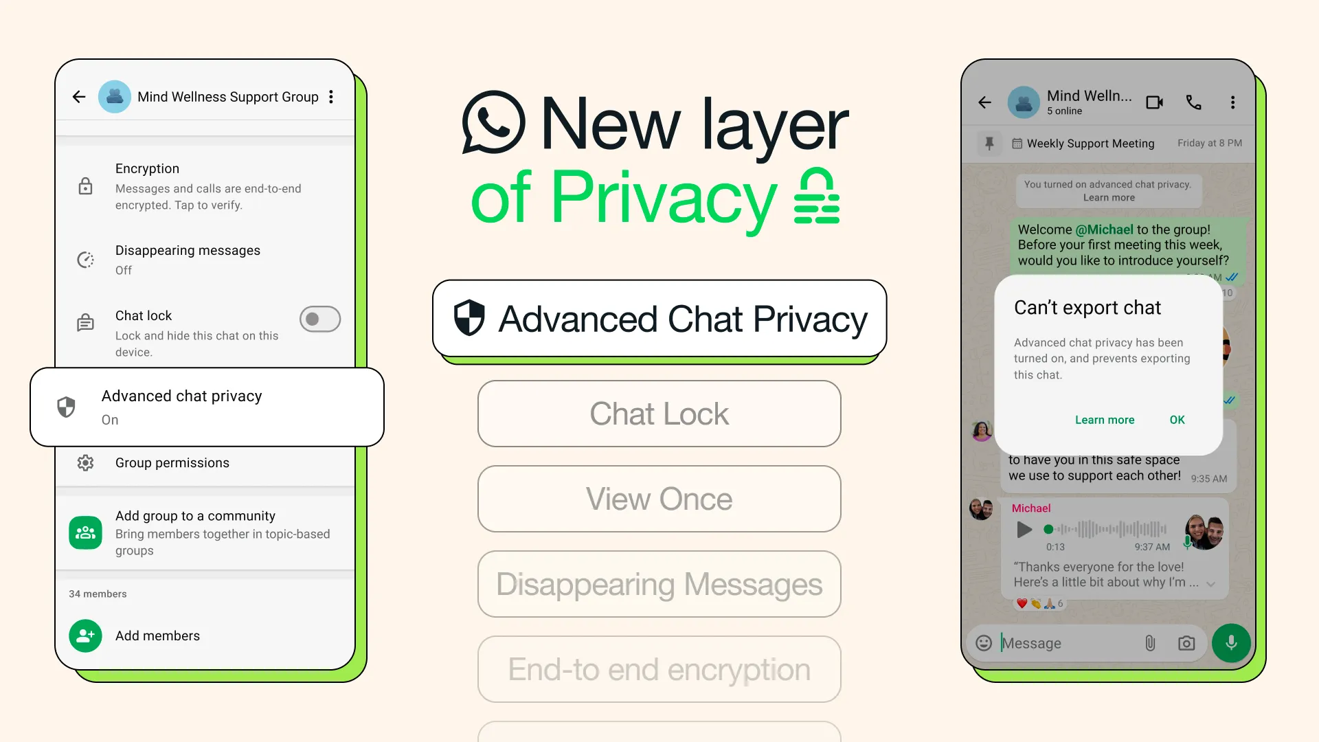 Giao diện cài đặt tính năng Quyền riêng tư trò chuyện nâng cao (Advanced Chat Privacy) trên WhatsApp