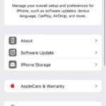 Giao diện cài đặt và cài đặt chung trên iPhone iOS 18 để kiểm tra mã model