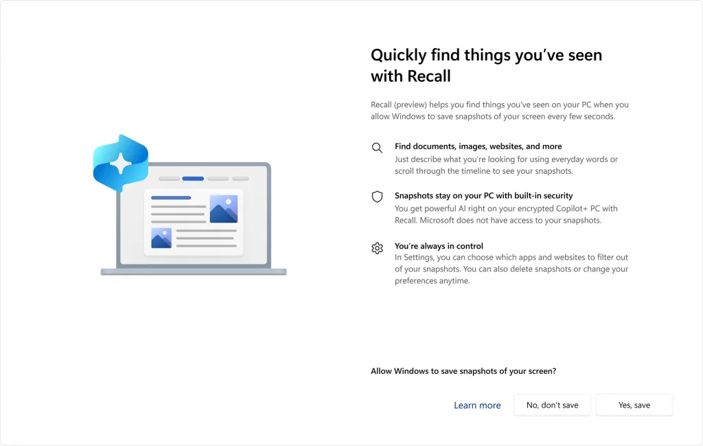 Giao diện cài đặt và tùy chọn tính năng Recall của Microsoft