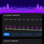 Giao diện Carrot Weather trên iPhone hiển thị dự báo thời tiết với lời bình hài hước về Orlando