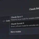 Giao diện chat của Claude AI hiển thị các mô hình Claude Sonnet 4 và Claude Opus 4 đang hoạt động