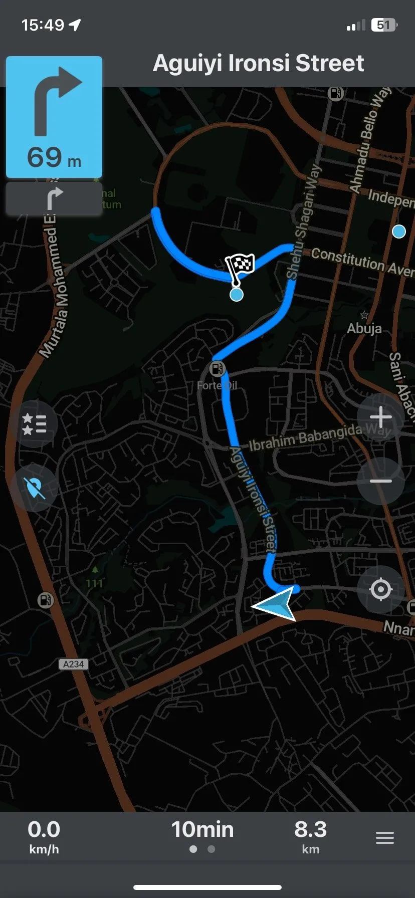 Giao diện chỉ đường offline của Organic Maps, phù hợp cho hoạt động đi bộ và đạp xe trong điều kiện không có sóng.