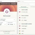 Giao diện chính của ExpressVPN với danh sách vị trí máy chủ, minh họa cách bật VPN để bảo vệ eSIM.