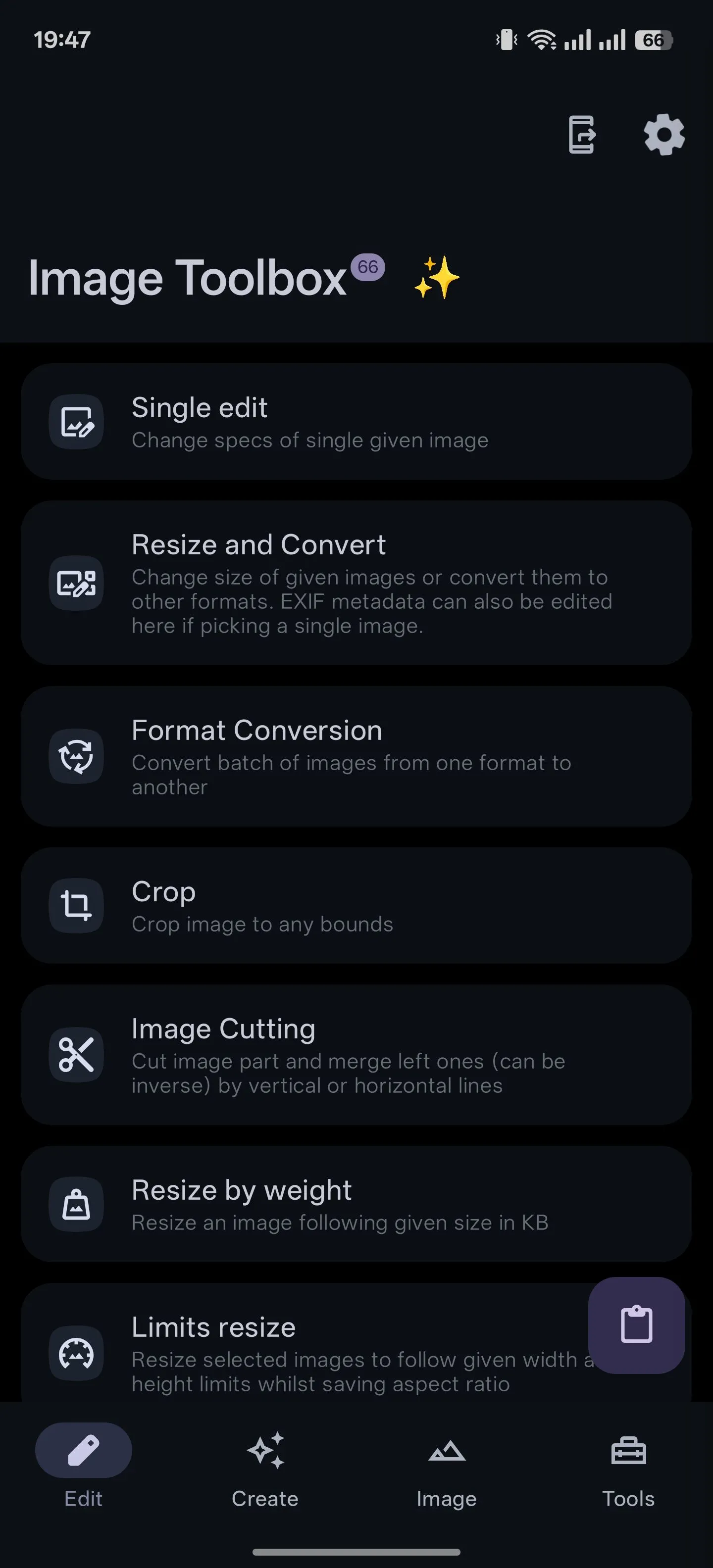 Giao diện chỉnh sửa ảnh trong Image Toolbox, một công cụ xử lý ảnh mạnh mẽ trên Android.