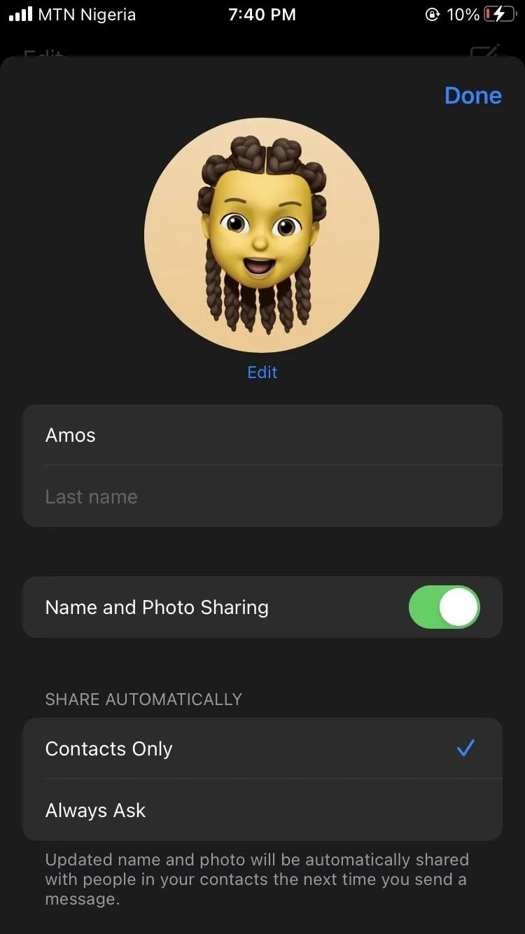 Giao diện chỉnh sửa chi tiết tin nhắn trên iPhone không có Face ID
