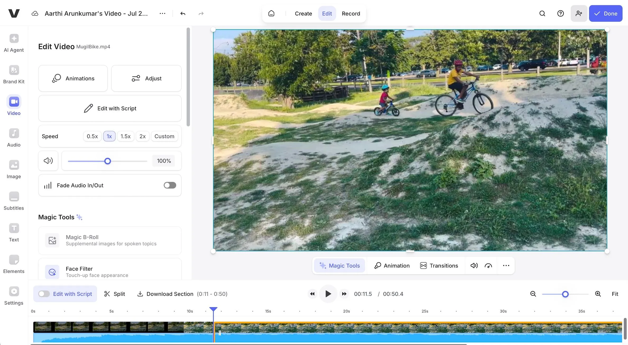 Giao diện chỉnh sửa video trực quan trên nền tảng Veed.io, thể hiện các công cụ và timeline.