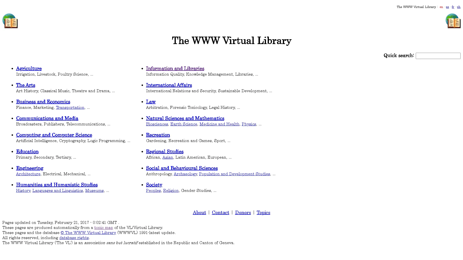 Giao diện chính Thư viện ảo World Wide Web, kho thông tin sơ khai trên mạng