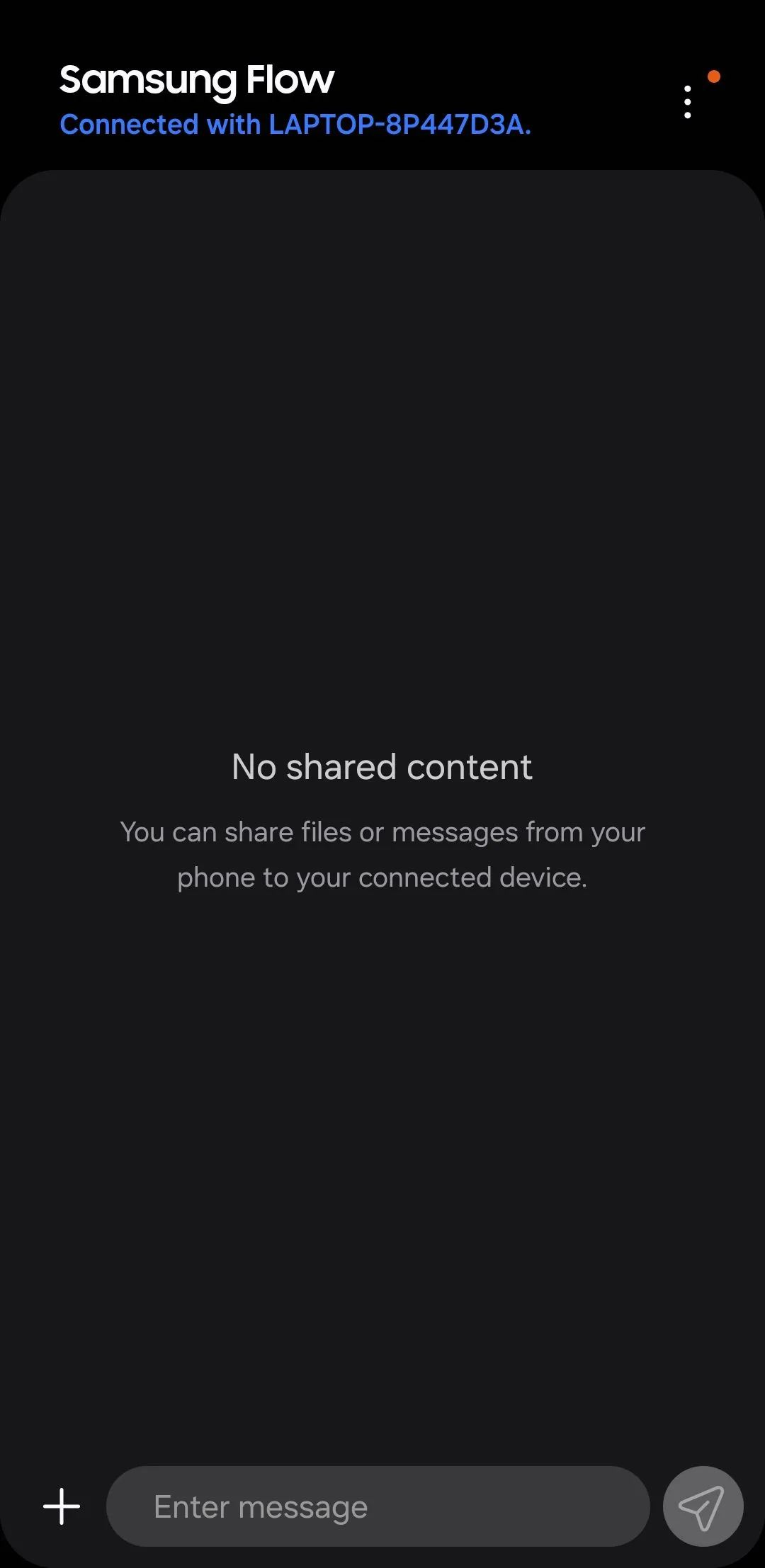 Giao diện chính ứng dụng Samsung Flow trên điện thoại Galaxy hiển thị các tùy chọn kết nối