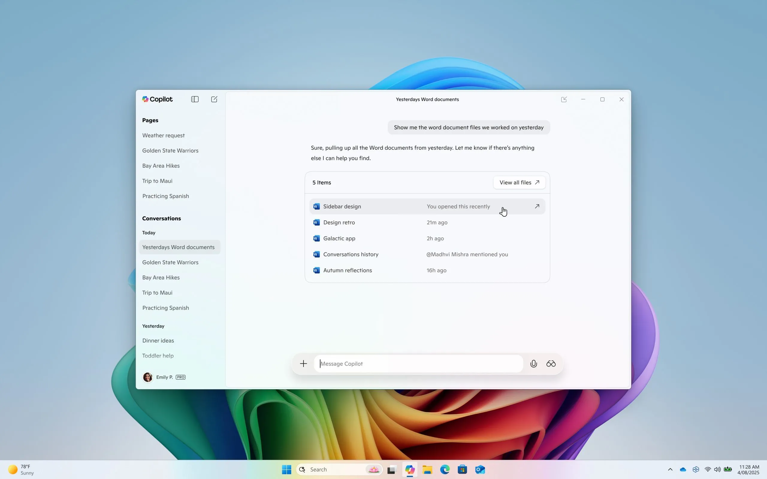 Giao diện Copilot hiển thị kết quả tìm kiếm tệp trên hệ điều hành Windows