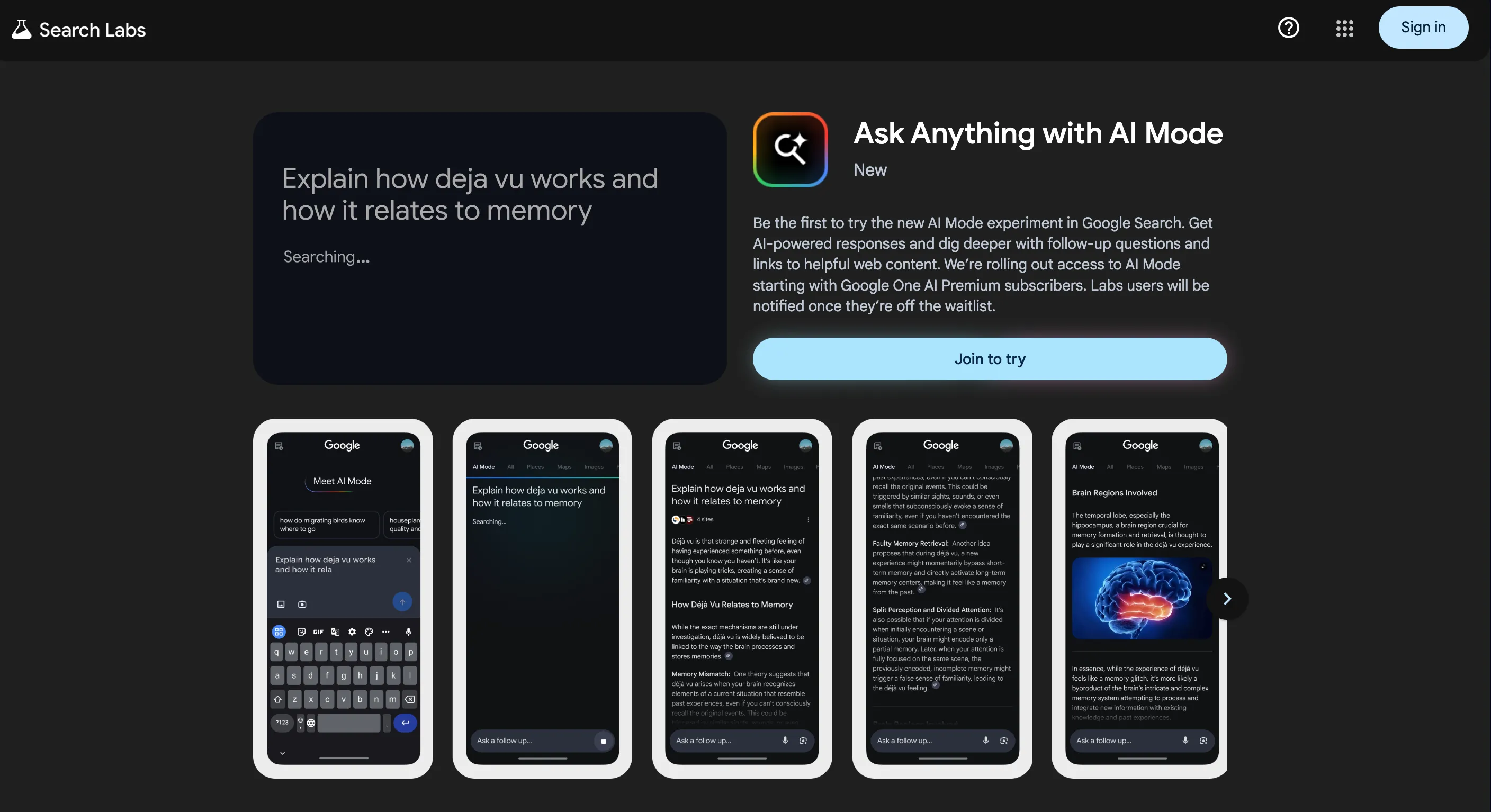 Giao diện đăng ký danh sách chờ Google AI Mode trên Google Labs