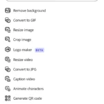 Giao diện danh sách các hành động nhanh (Quick Actions) trong Adobe Express