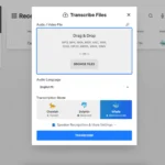Giao diện Dashboard của Turboscribe hiển thị các tùy chọn tốc độ phiên âm và cài đặt bản ghi