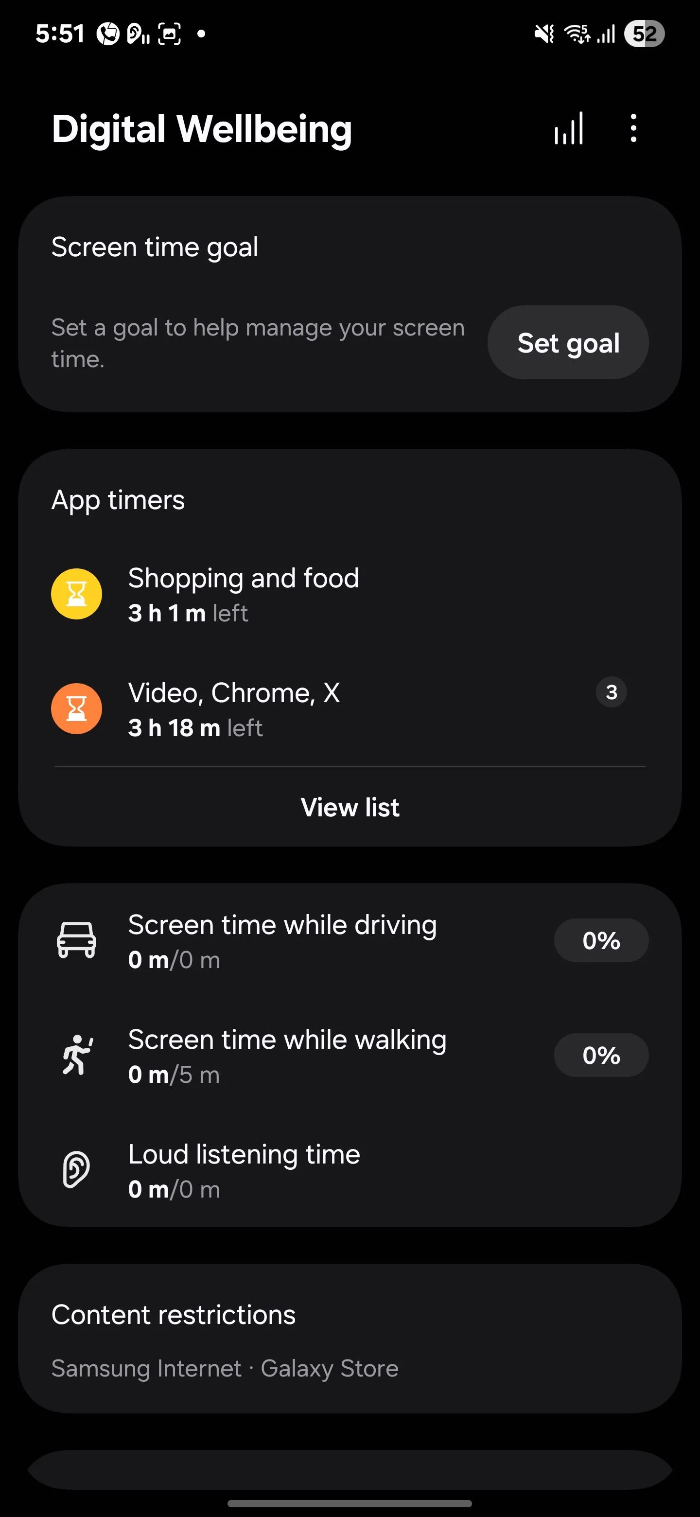Giao diện đặt giới hạn thời gian sử dụng ứng dụng (App Timers) trong Digital Wellbeing Samsung