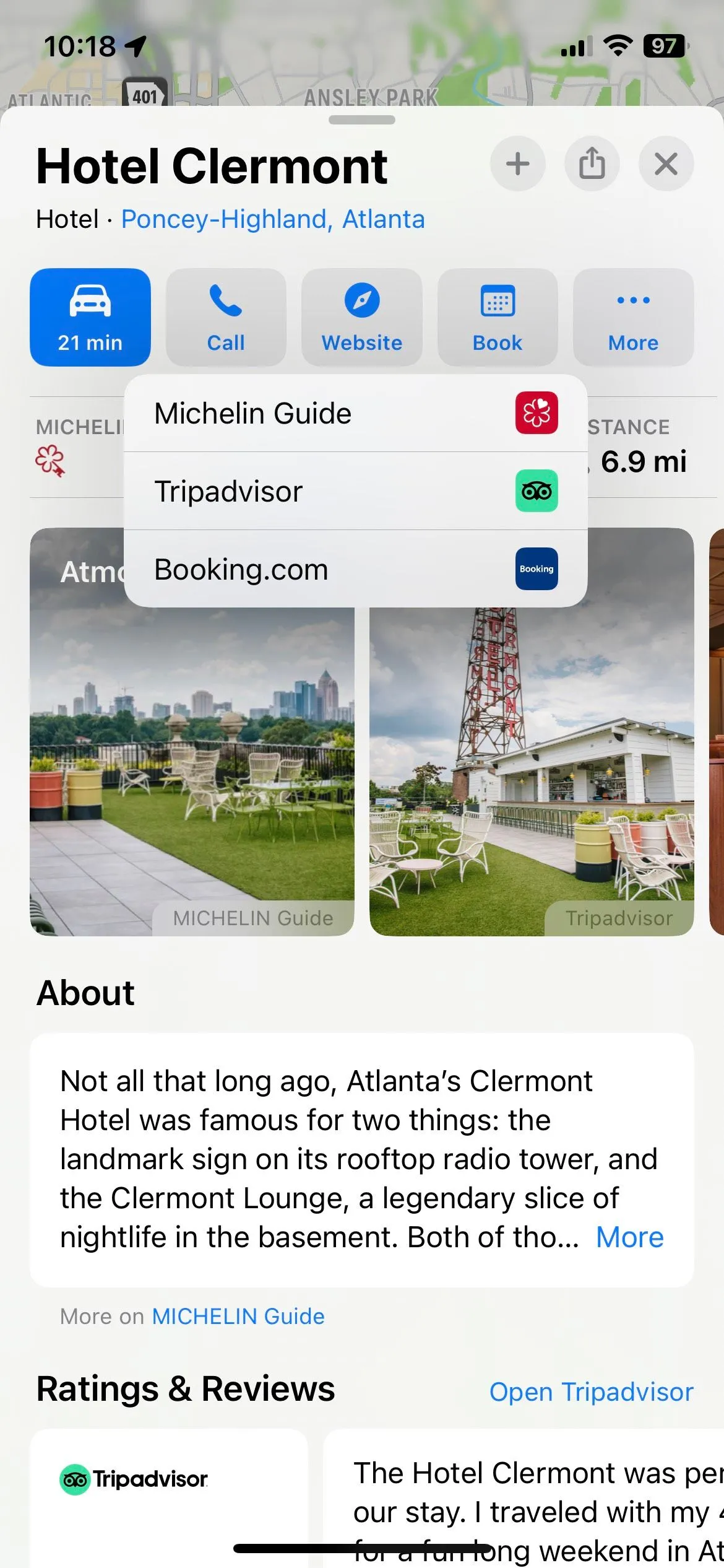Giao diện đặt khách sạn được xếp hạng Michelin Key trực tiếp từ Apple Maps.