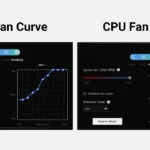 Giao diện điều chỉnh đường cong quạt (fan curve) trên phần mềm Omen Gaming Hub của laptop HP, hiển thị cài đặt nhiệt độ và tốc độ quạt.