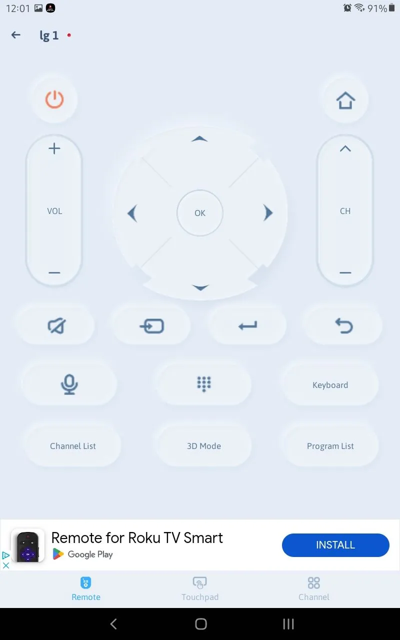 Giao diện điều khiển của ứng dụng Vsray Technology Universal TV Remote