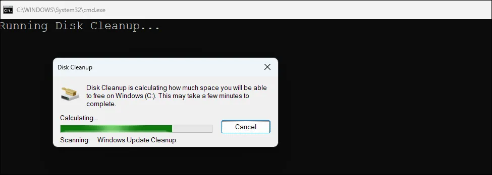 giao diện Disk Cleanup và menu tùy chọn dọn dẹp của Windows Maintenance Tool