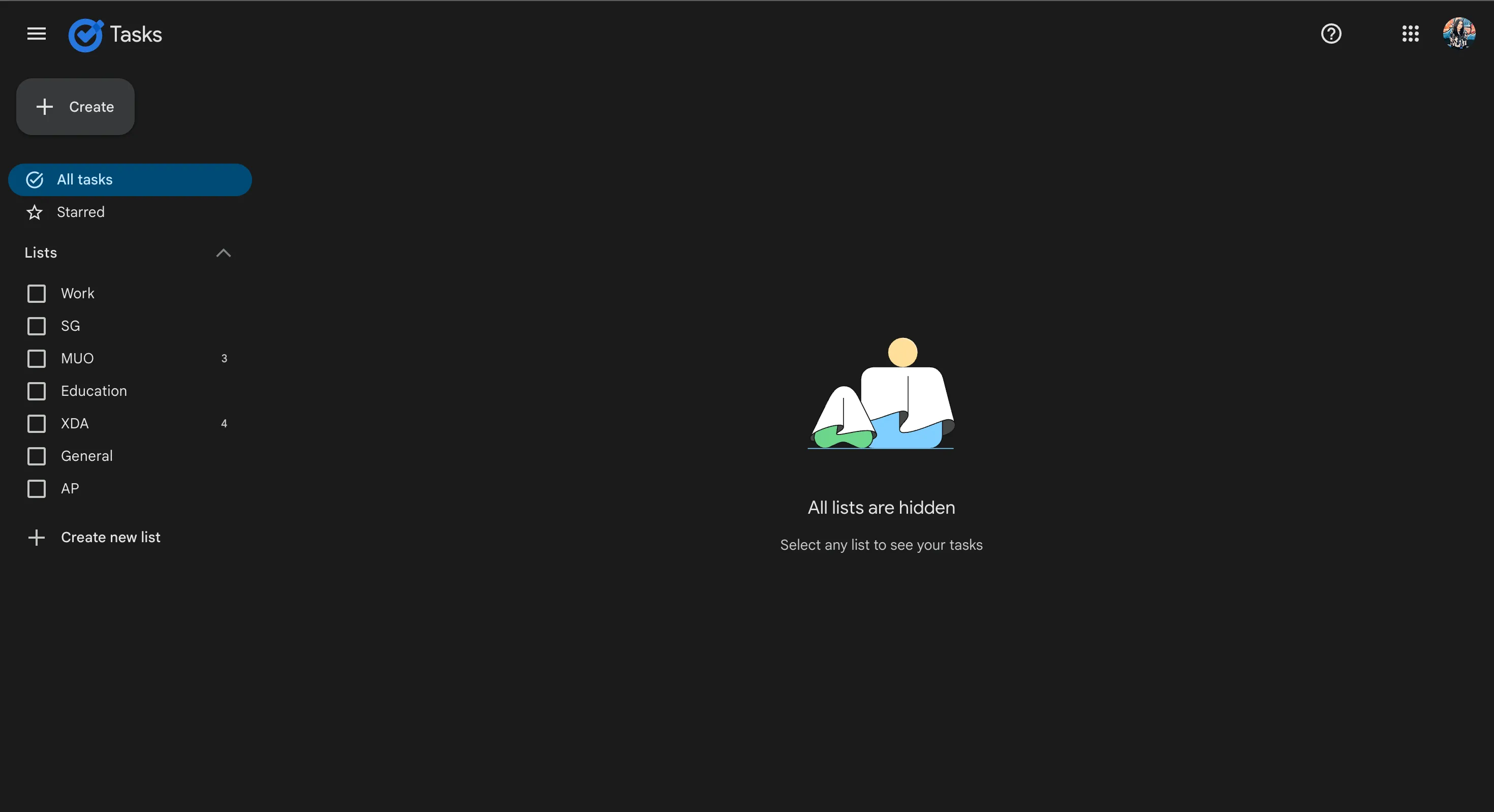 Giao diện đơn giản và trực quan của Google Tasks