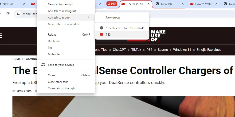 Giao diện Google Chrome hiển thị cách thêm một tab mới vào nhóm, giúp người dùng sắp xếp và quản lý các tab liên quan một cách trực quan.
