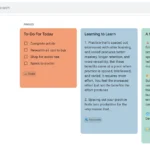 Giao diện Google Keep với các nhãn phân loại ghi chú theo ý tưởng, nghiên cứu và công việc cùng mã màu đỏ, xanh để quản lý ưu tiên.