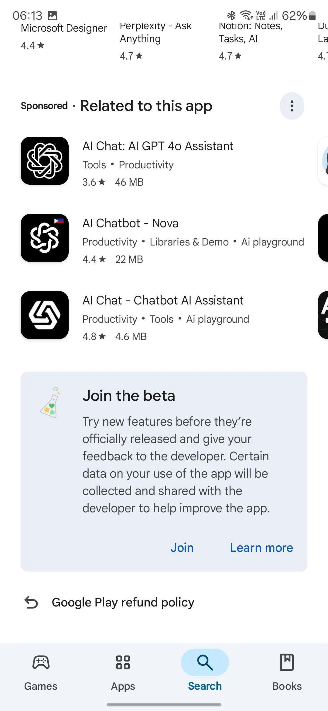 Giao diện Google Play Store với tùy chọn tham gia chương trình beta ChatGPT trên Android