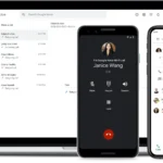 Giao diện Google Voice hiển thị trên nhiều thiết bị khác nhau, minh họa tính linh hoạt của ứng dụng gọi điện quốc tế này.