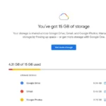 Giao diện hiển thị dung lượng lưu trữ tài khoản Google và giới hạn 15GB miễn phí