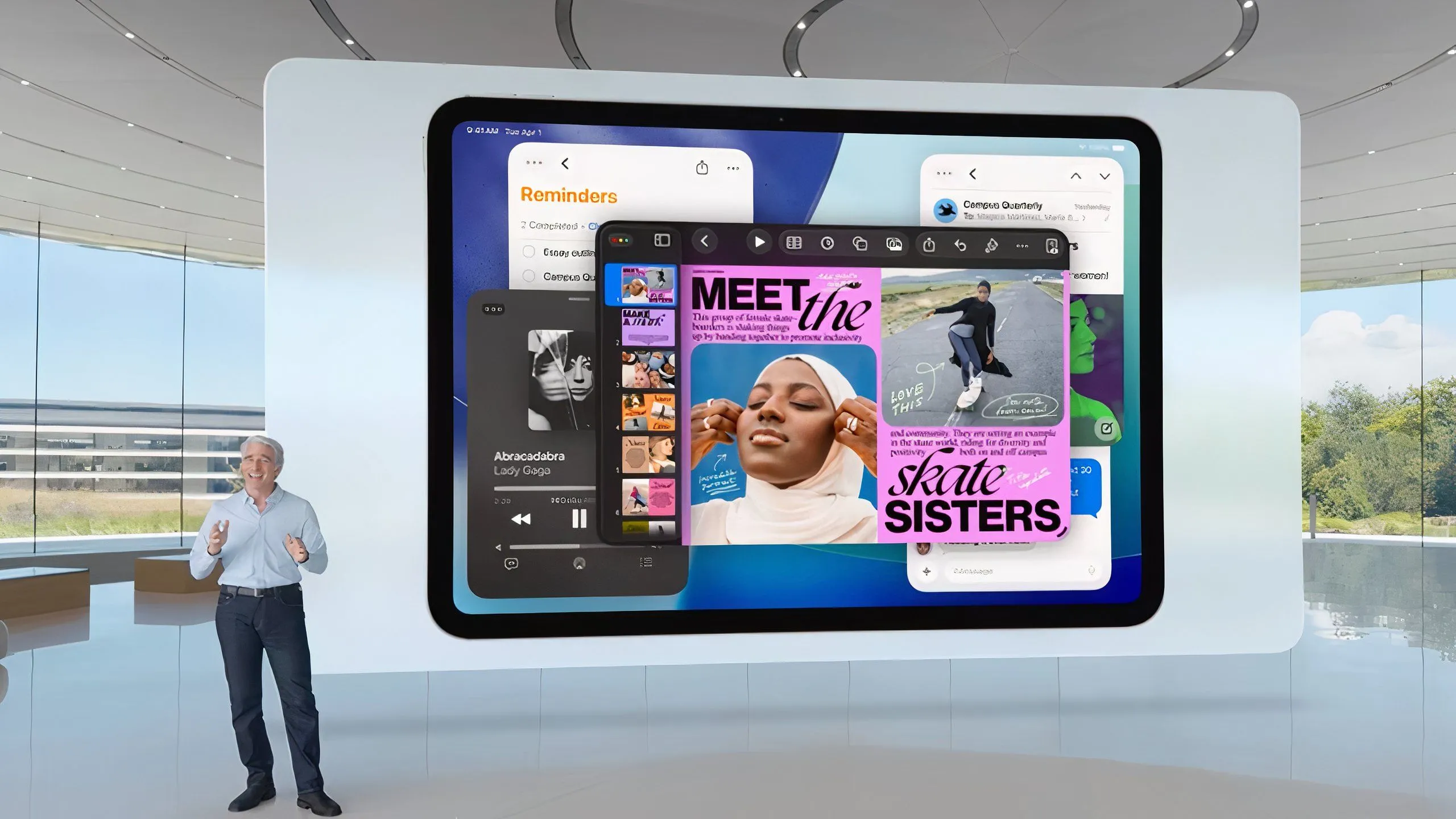 Giao diện iPadOS 26 với tính năng đa nhiệm và quản lý cửa sổ linh hoạt, hiển thị nhiều ứng dụng cùng lúc trên màn hình iPad.