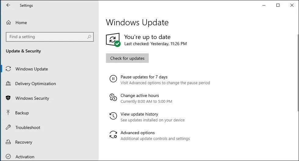 Giao diện kiểm tra cập nhật Windows 10 sắp kết thúc hỗ trợ miễn phí