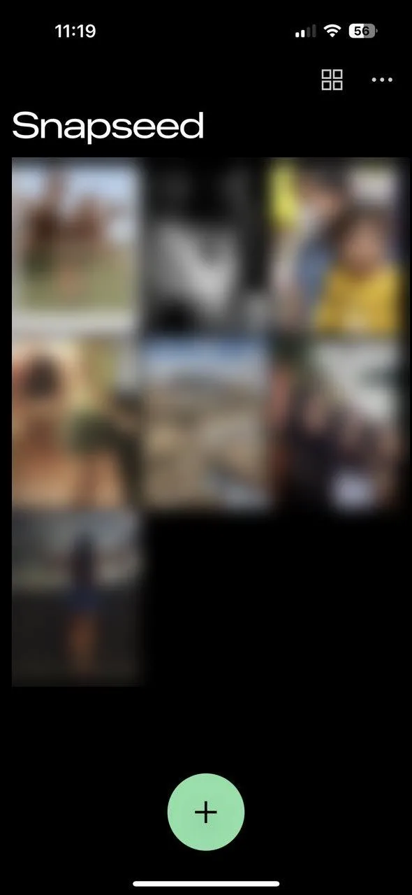 Giao diện lưới ảnh và công cụ chỉnh sửa của Snapseed 3.0