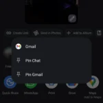 Giao diện menu chia sẻ Android với tùy chọn ghim ứng dụng