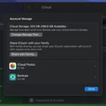 Giao diện menu quản lý dung lượng tài khoản iCloud trên macOS