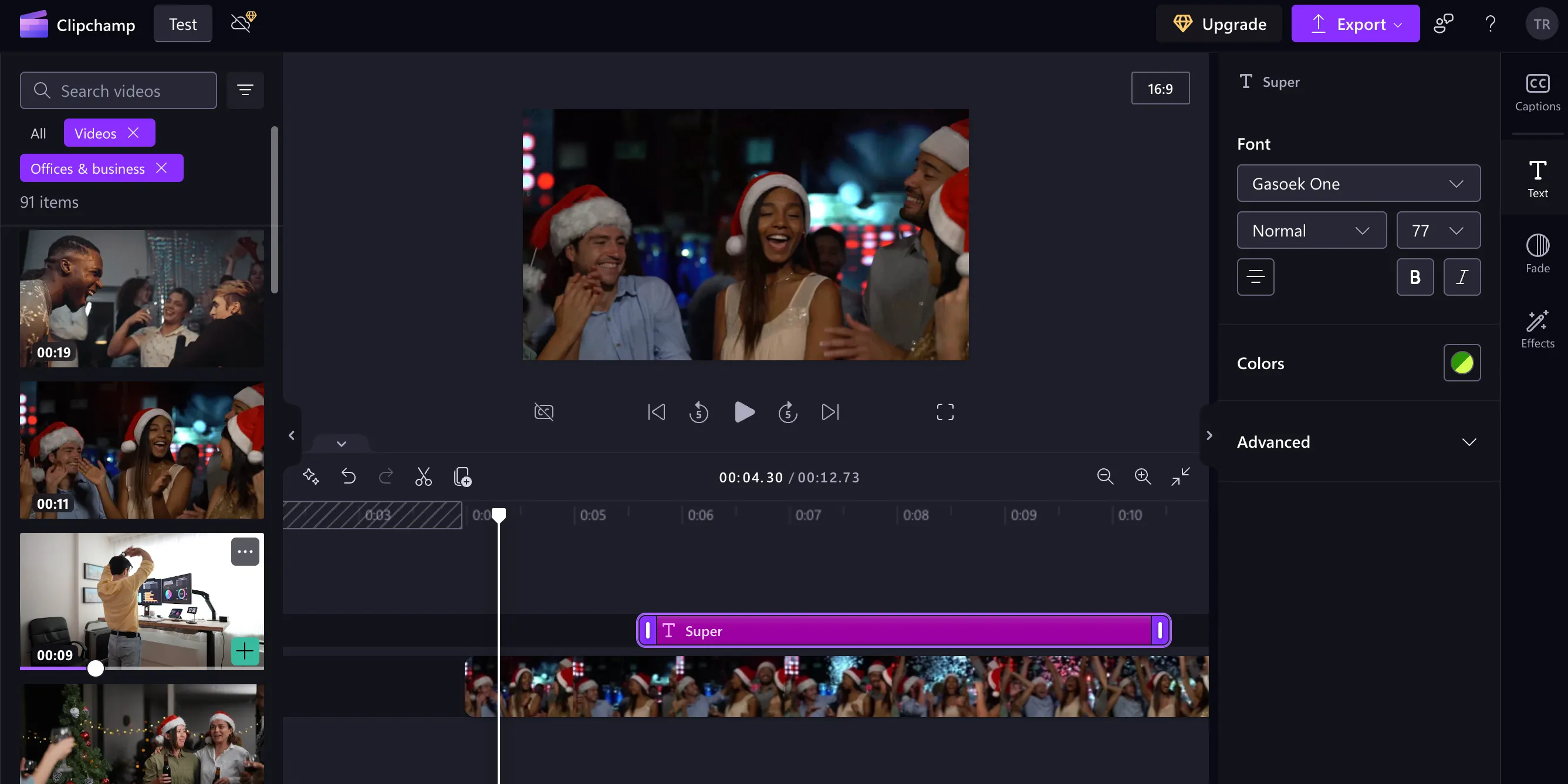 Giao diện Microsoft Clipchamp với video stock mới trong thư viện nội dung