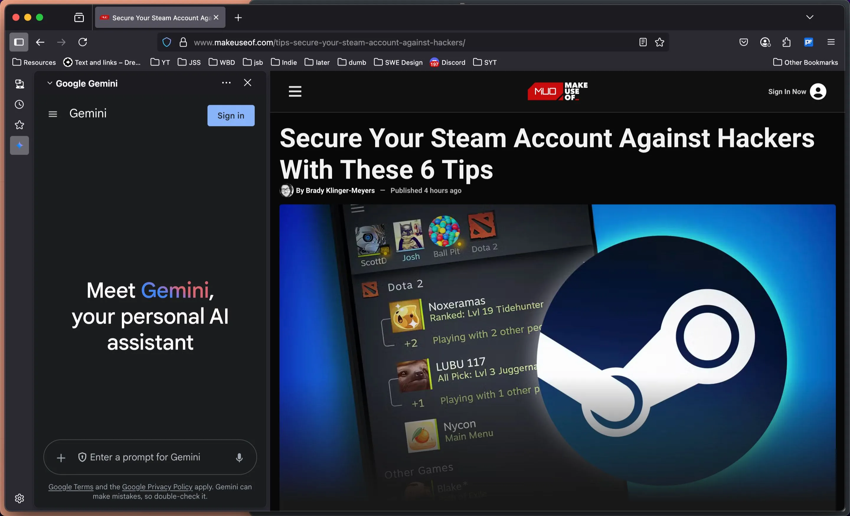 Giao diện Mozilla Firefox hiển thị thanh bên AI với lựa chọn Google Gemini, minh họa khả năng đa dạng chatbot.