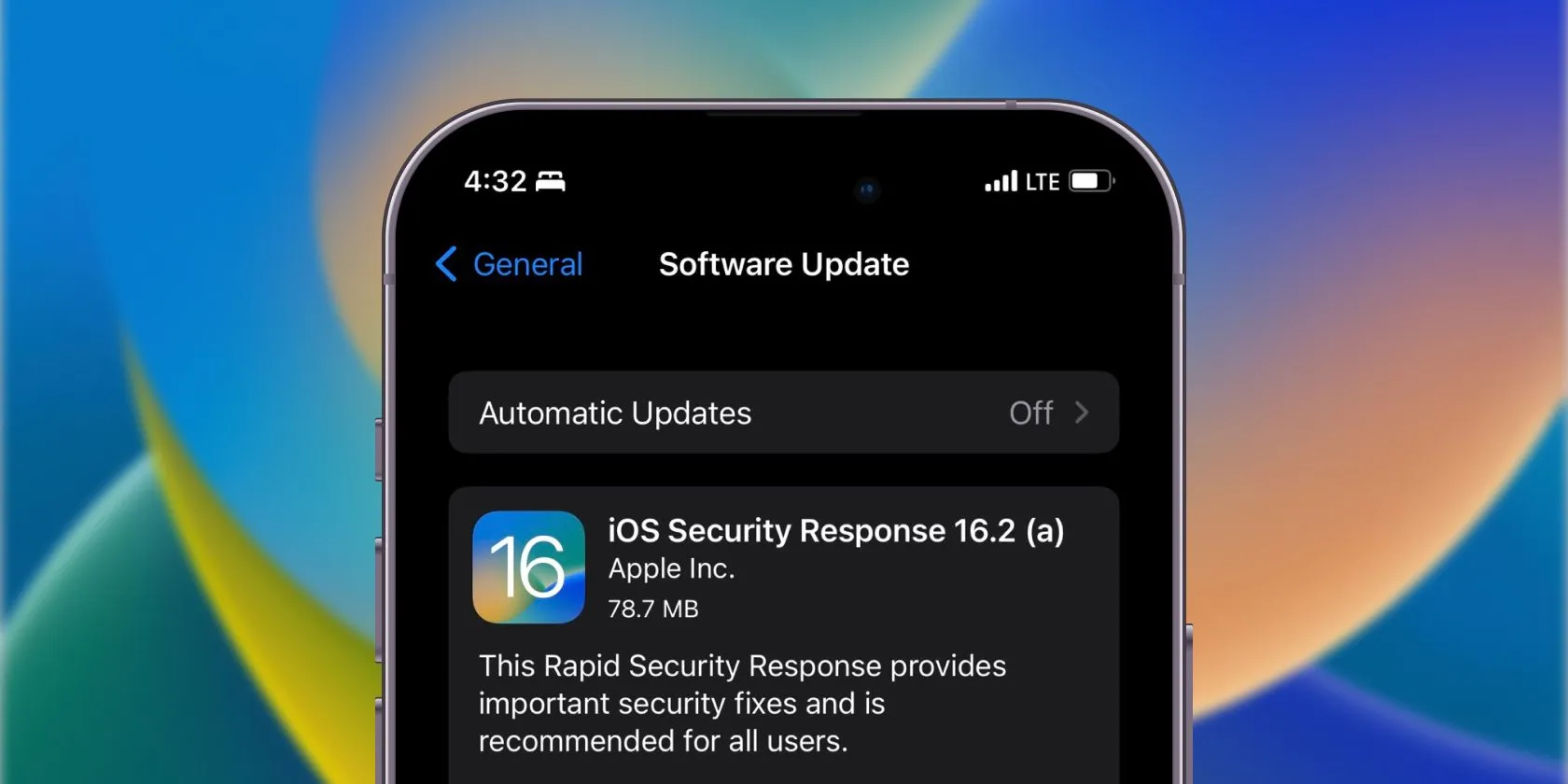 Giao diện nhắc nhở cập nhật Phản hồi bảo mật nhanh trên iPhone, nhấn mạnh tính năng bảo vệ tức thì của iOS