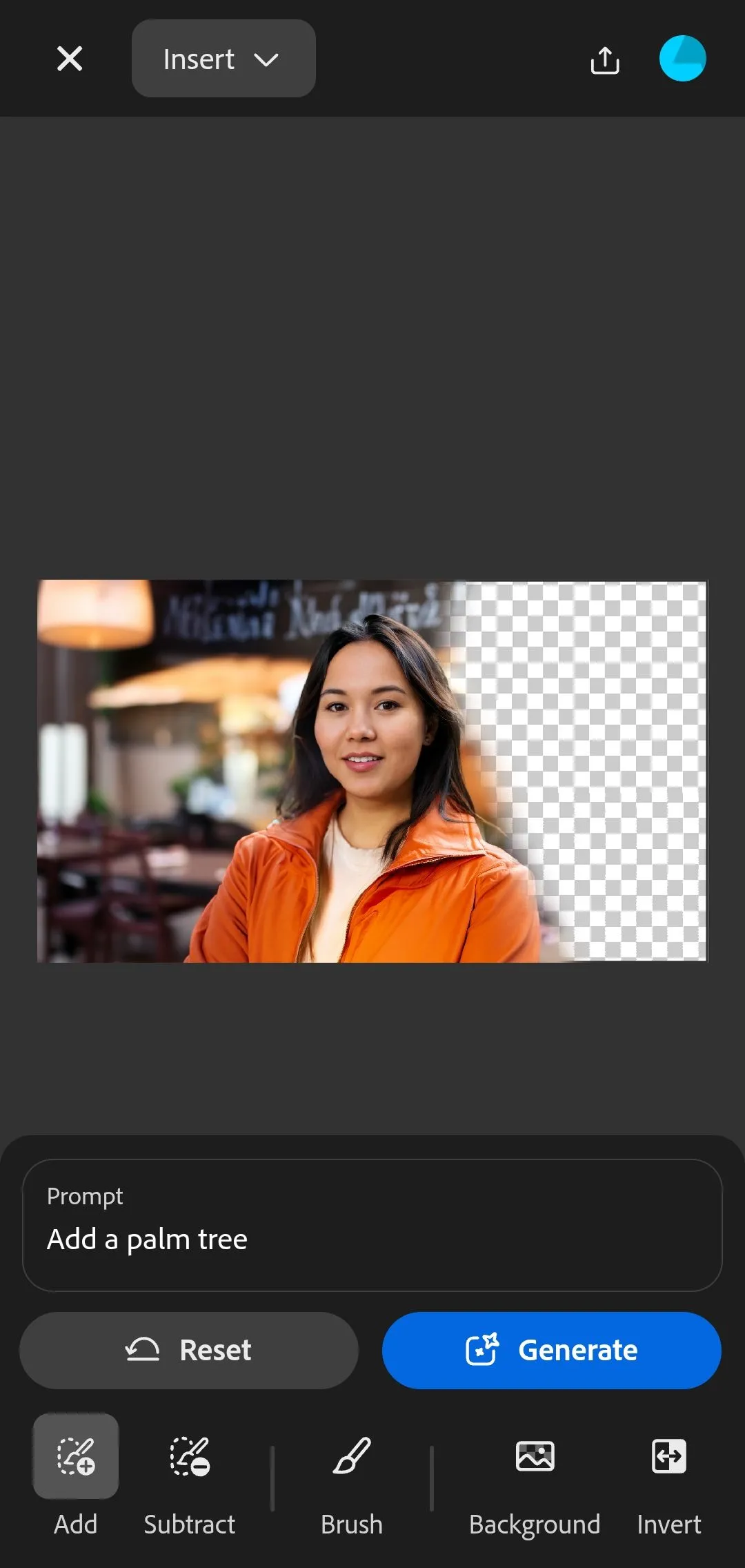 Giao diện nhập mô tả (prompt) trong tính năng Generative Fill của Adobe Firefly