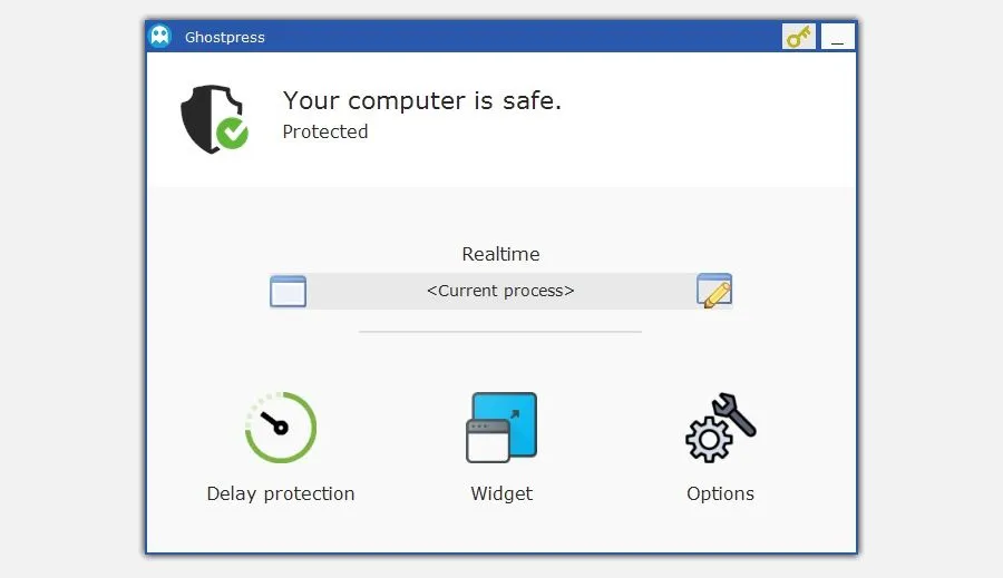Giao diện phần mềm chống keylogger Ghostpress trên máy tính, hiển thị chức năng bảo vệ dữ liệu gõ phím hiệu quả.
