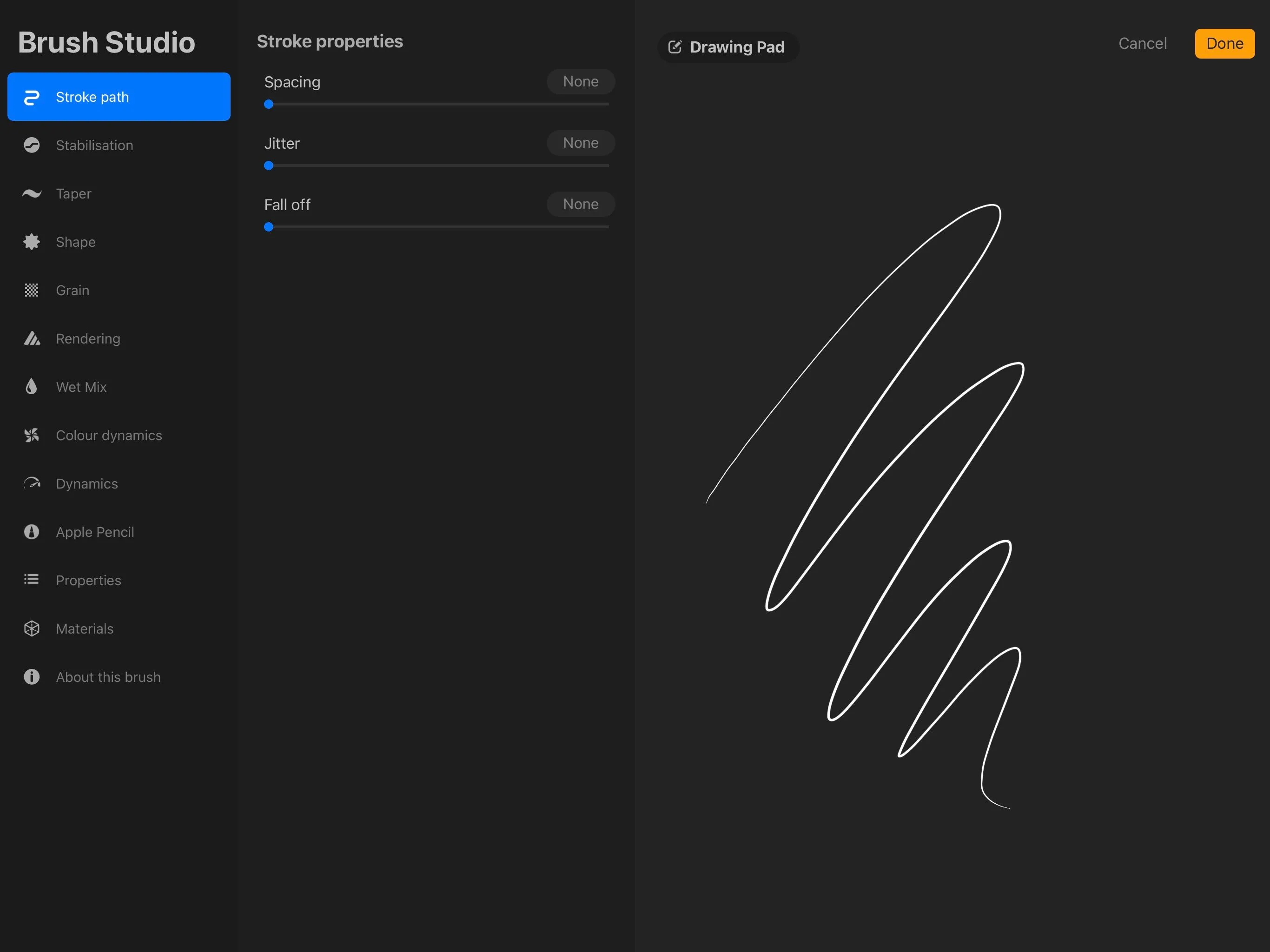 Giao diện Procreate hiển thị thư viện cọ và bảng màu tùy chỉnh