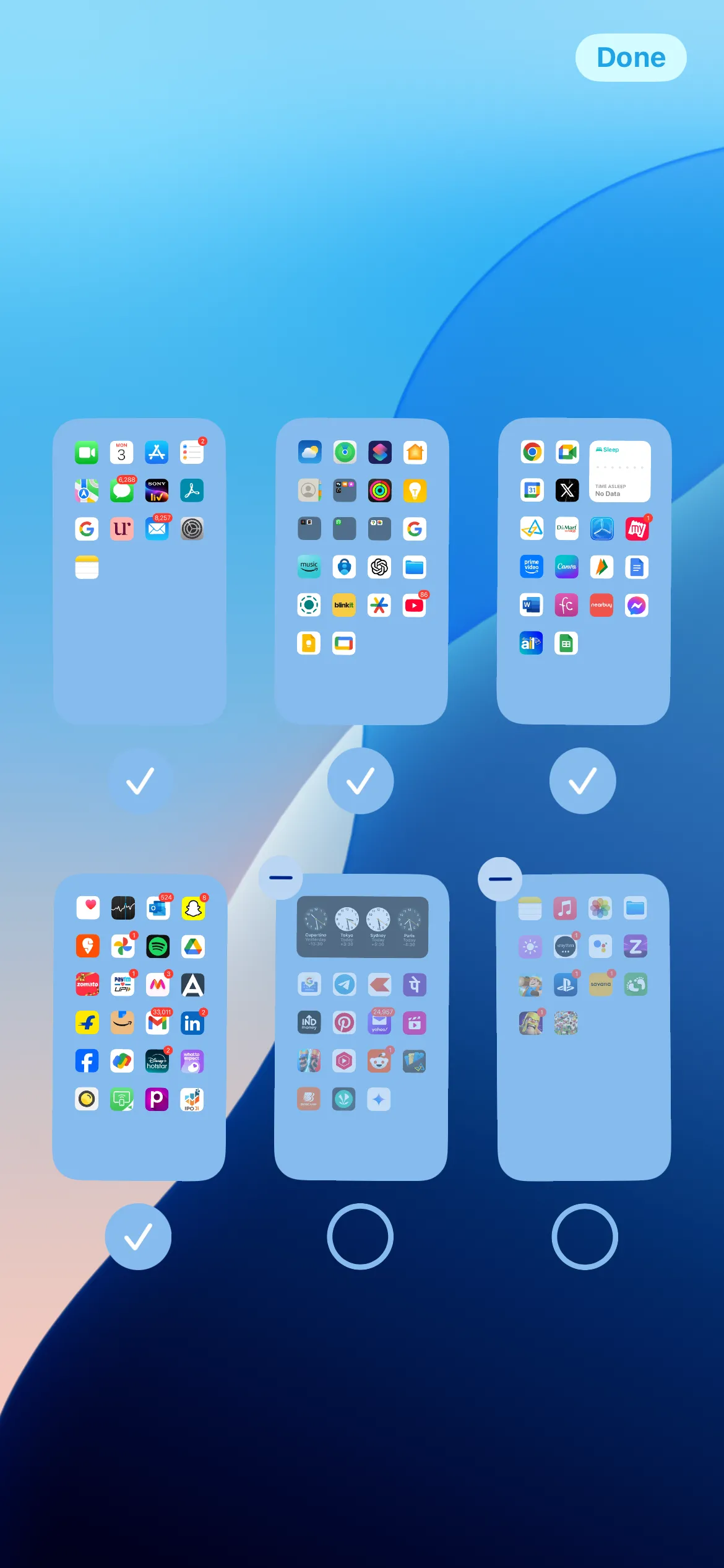 Giao diện quản lý các trang màn hình chính iPhone để ẩn hoặc xóa bớt