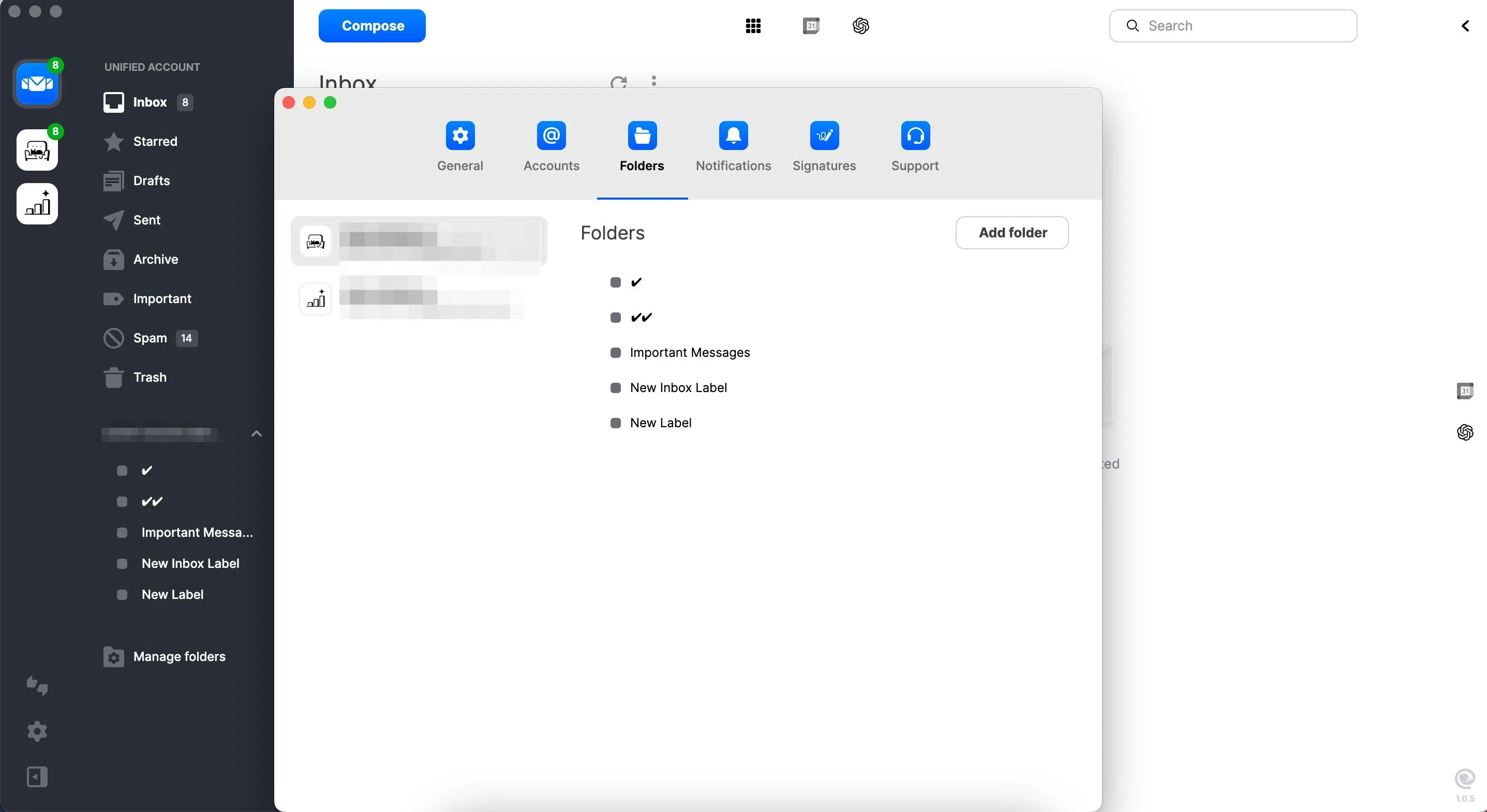 Giao diện quản lý và sắp xếp các thư mục email trong Mailbird, giúp tổ chức hộp thư hiệu quả.