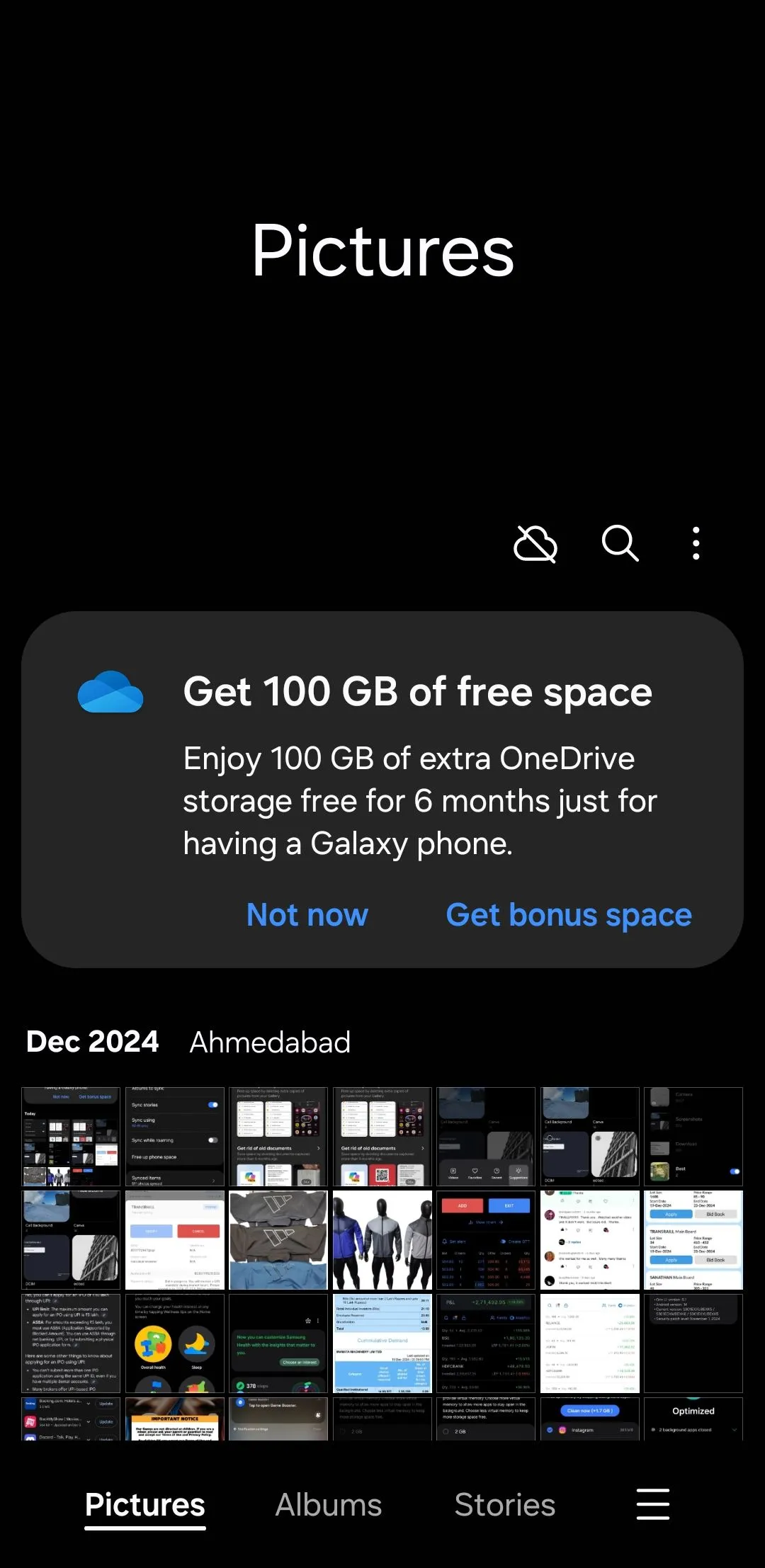 Giao diện Samsung Gallery hiển thị ưu đãi tích hợp OneDrive để sao lưu ảnh