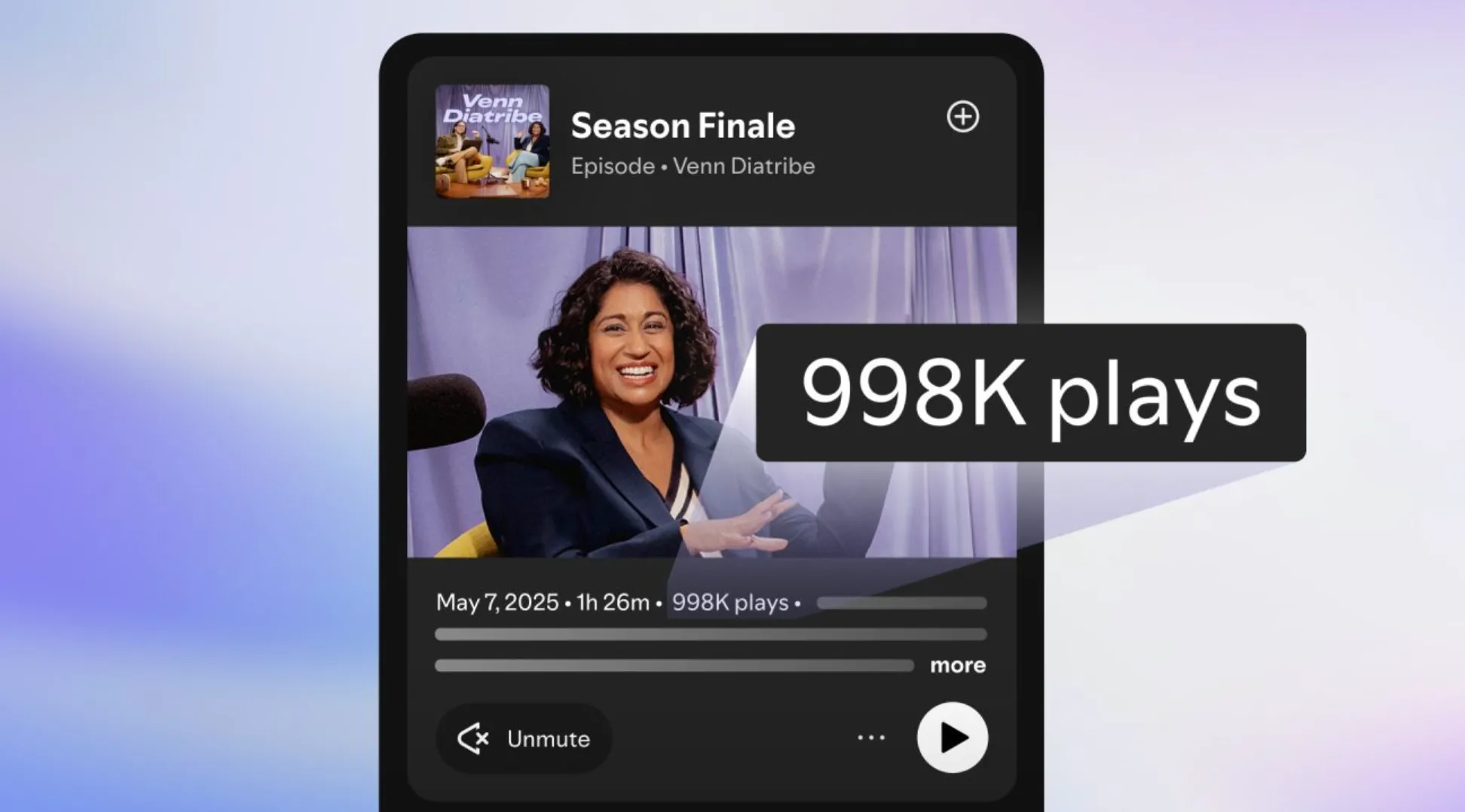 Giao diện Spotify hiển thị số lượt phát cho một tập podcast.