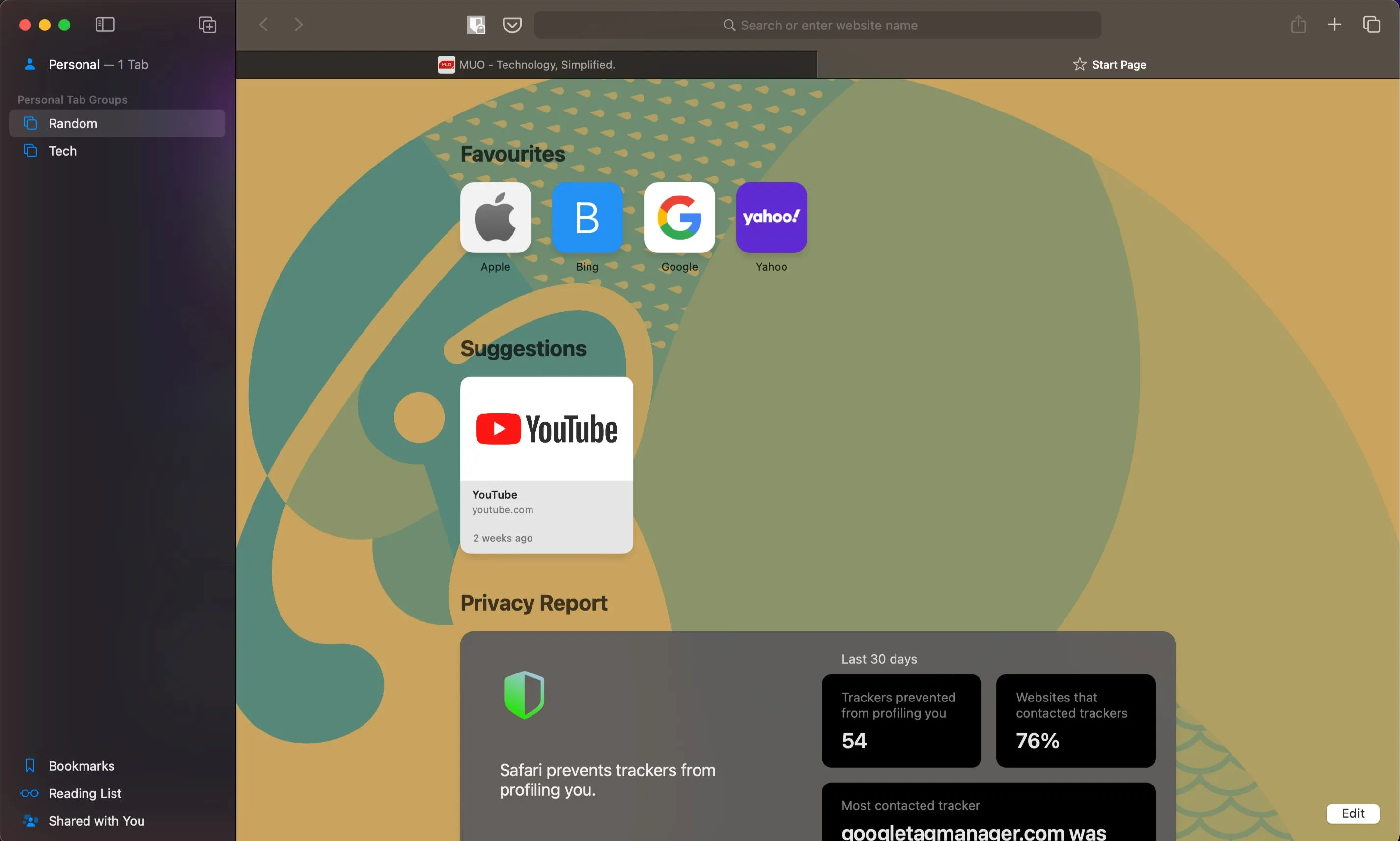 Giao diện tab mới của trình duyệt Safari trên máy Mac, thể hiện sự tối ưu và nhẹ nhàng