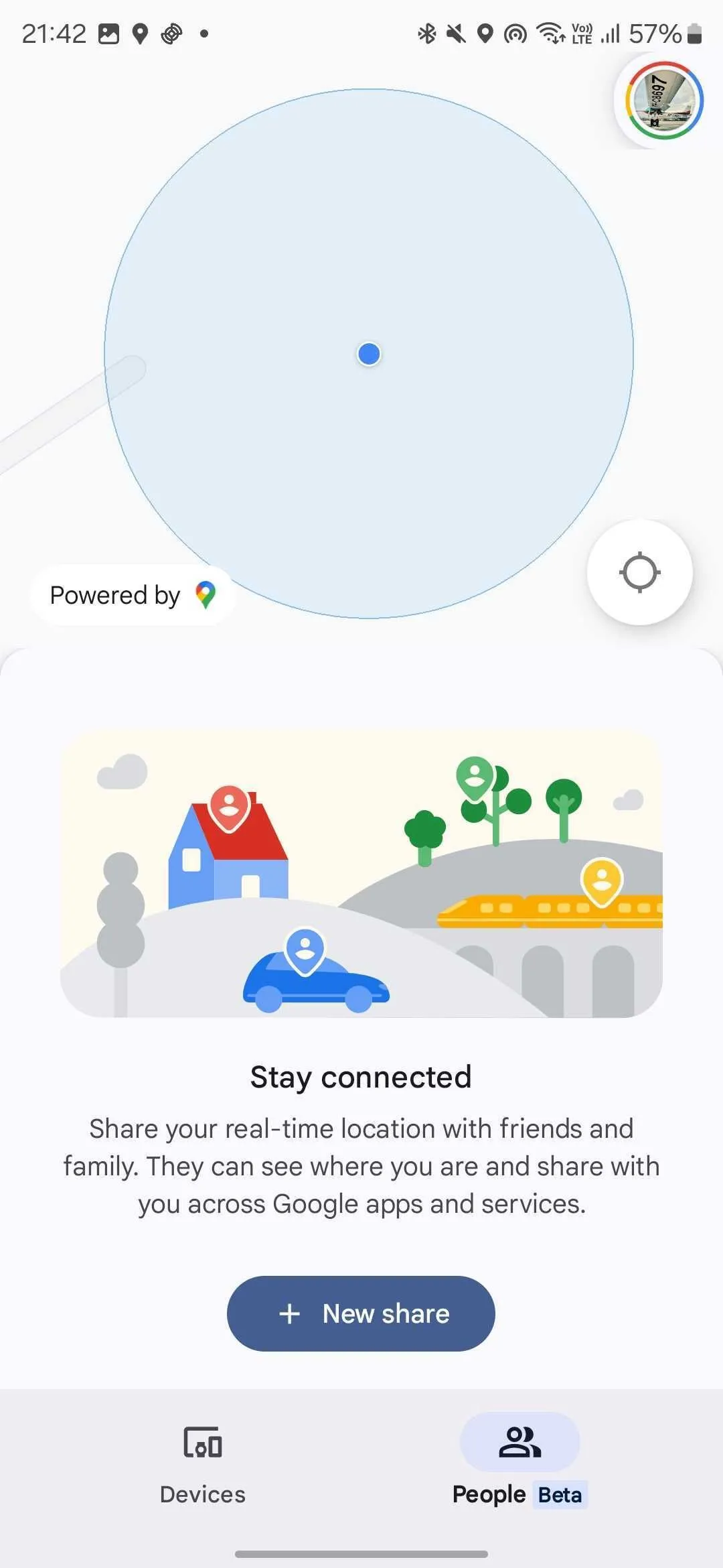 Giao diện tab Mọi người Beta trong ứng dụng Google Tìm thiết bị của tôi
