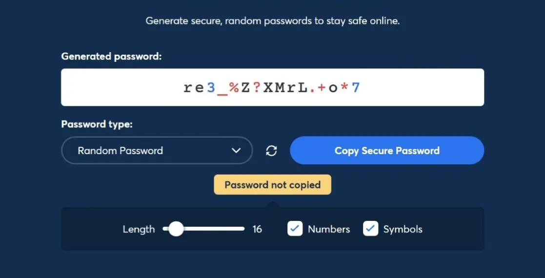 Giao diện tạo mật khẩu ngẫu nhiên trong phần mềm 1Password