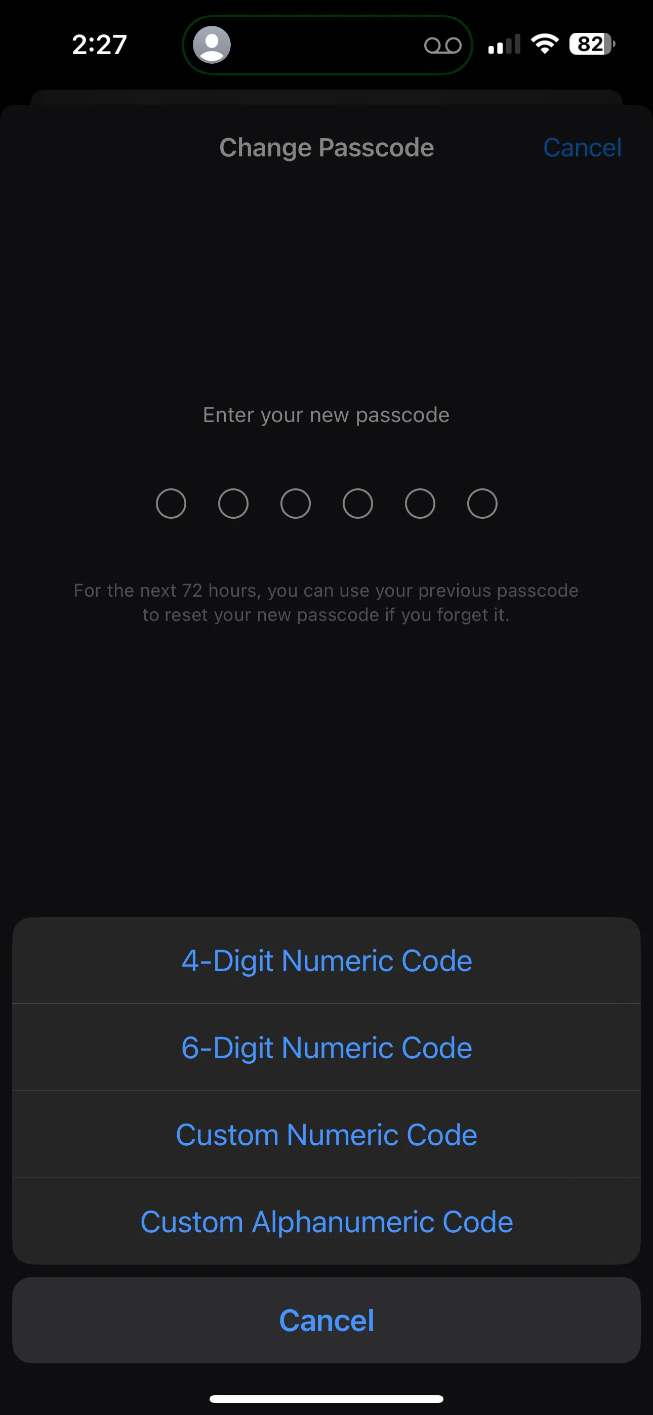 Giao diện thay đổi mật mã iPhone, minh họa cách chọn mã chữ số tùy chỉnh.