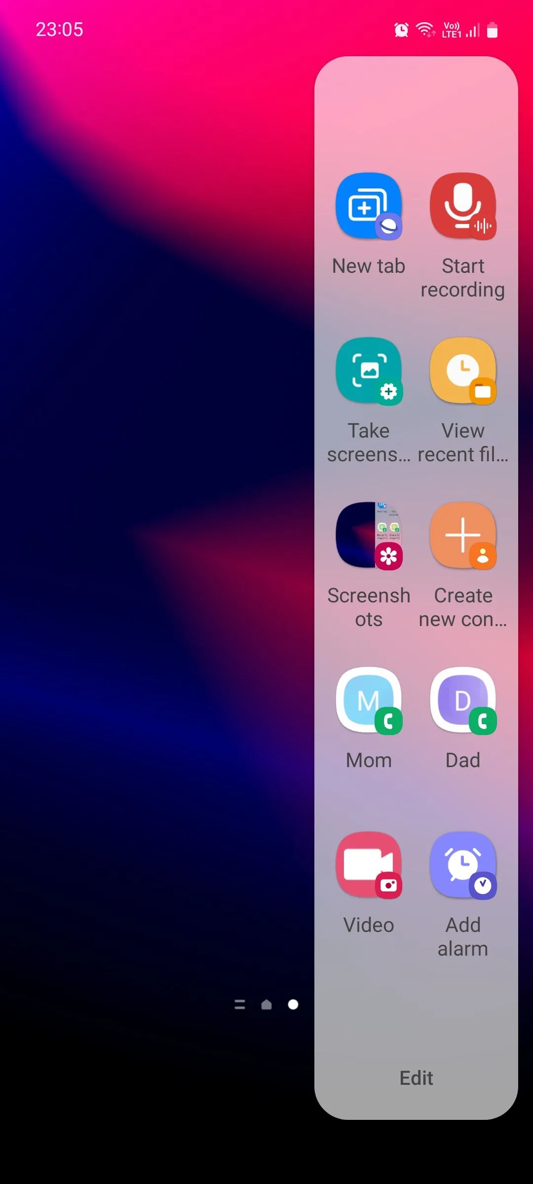 Giao diện thêm phím tắt vào bảng điều khiển Tác vụ (Tasks) của Samsung Edge Panel