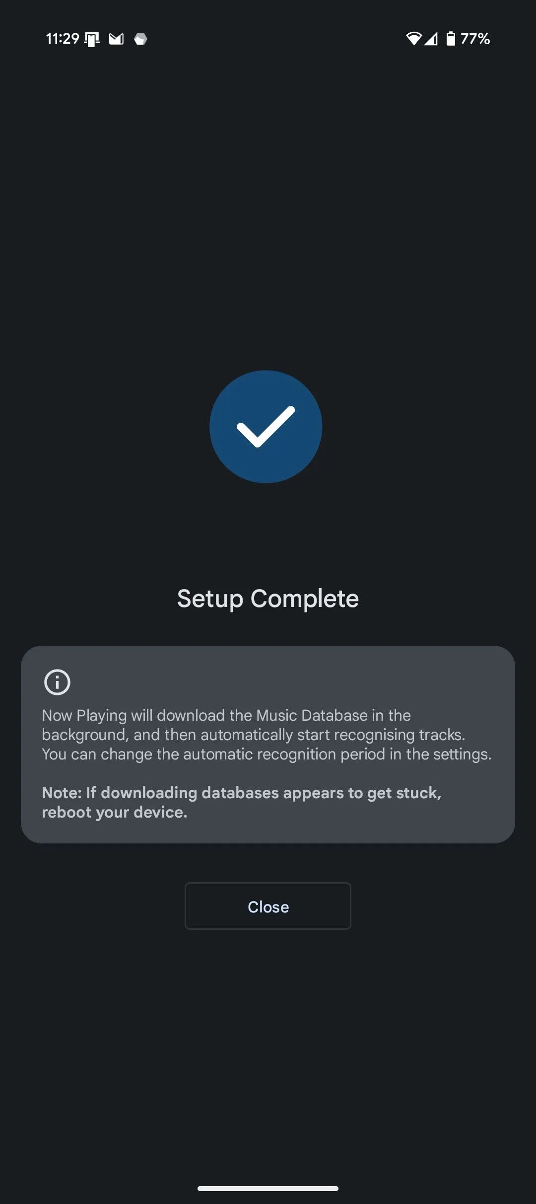 Giao diện thiết lập ban đầu của ứng dụng Ambient Music Mod, cho phép người dùng cấu hình dữ liệu và khu vực cho tính năng Now Playing.